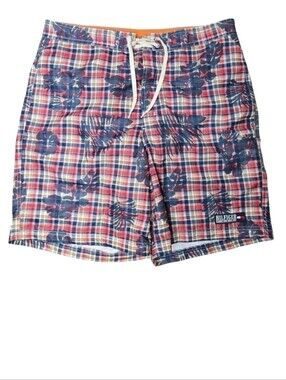Tommy Hilfiger Mens Red Navy Plaid Floral Print Swim Trunks XL